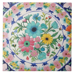 Spanische farbenfrohe bunte Blumen Rosa Blau Flora Fliese