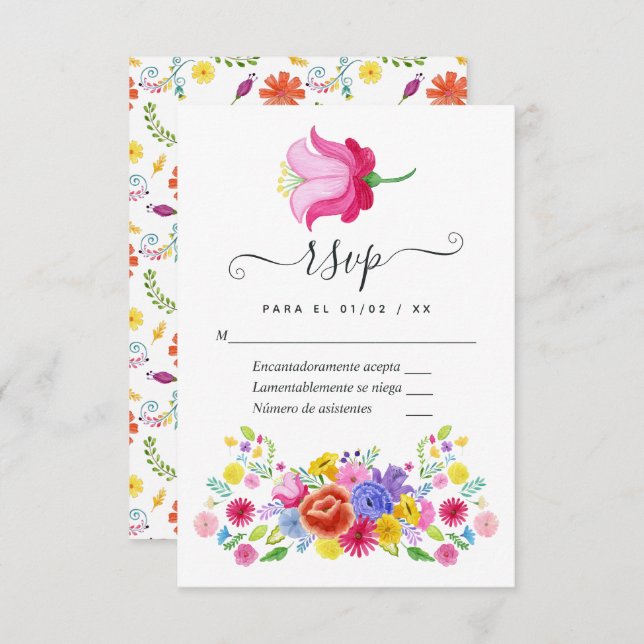 Spanische Fiesta Wedding RSVP Card (Vorne/Hinten)