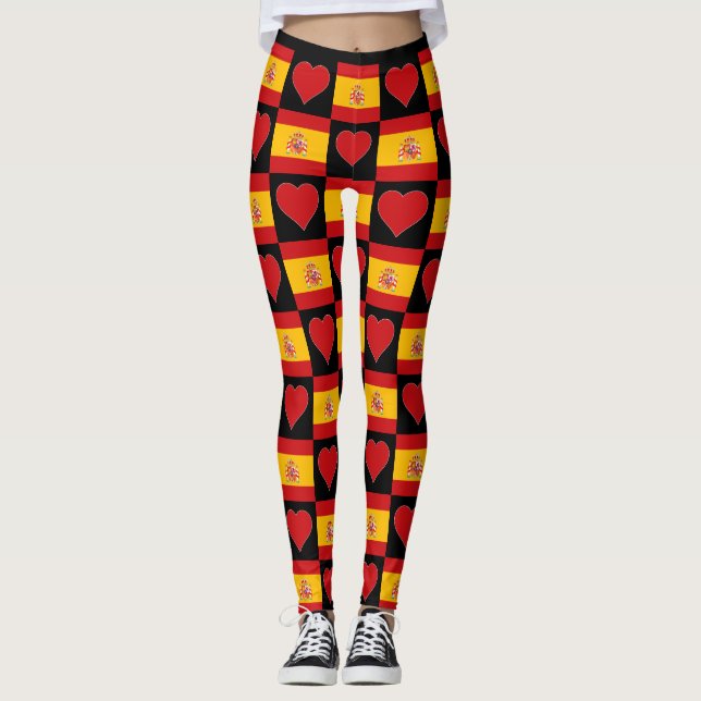 Spanische Flagge Herzmuster Niedliches Patriotisch Leggings (Vorderseite)