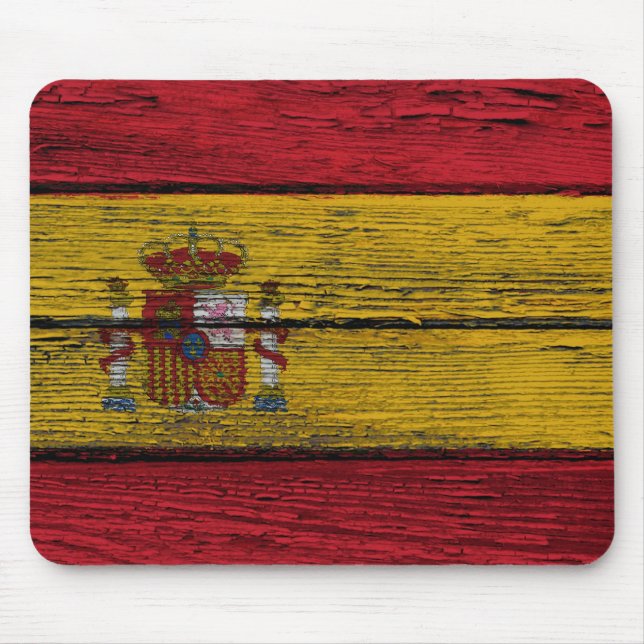 Spanische Flagge mit rauem hölzernem Korn-Effekt Mousepad (Vorne)