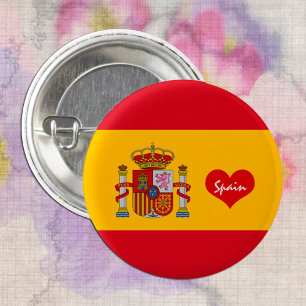 Spanische Flagge mit rotem Herz - Mode / Sport Button