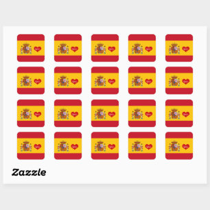 Spanische Flagge mit rotem Herz - Mode-/Sportfans Quadratischer Aufkleber
