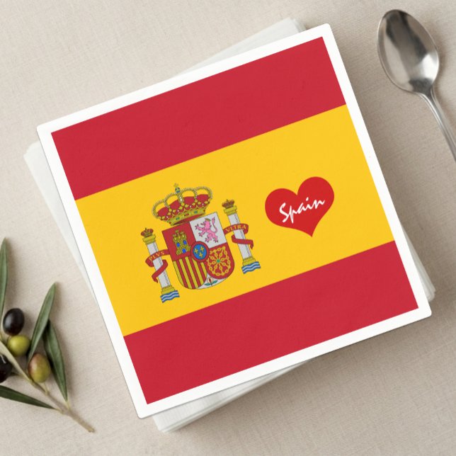 Spanische Flagge mit rotem Herz - Mode-/Sportfans Serviette (Love Spain / Spanish Flag Napkins)