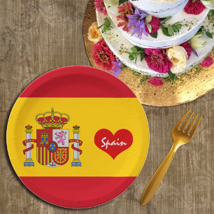 Spanische Flagge mit rotem Herzen - Mode-/Sportfan Pappteller