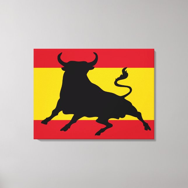 Spanische Flagge mit Stier Leinwanddruck (Vorderseite)