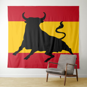 Spanische Flagge mit Stier Wandteppich