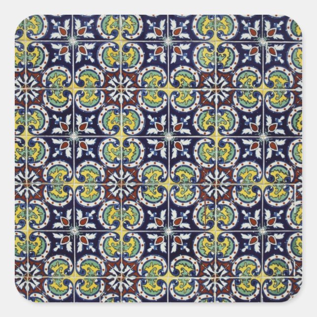 Spanische Fliese in Mexiko Quadratischer Aufkleber (Vorderseite)