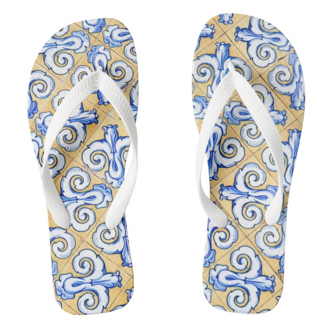 Spanische Fliesen - Azulejo Blau, Gelb und Weiß Flip Flops (Fußbett)