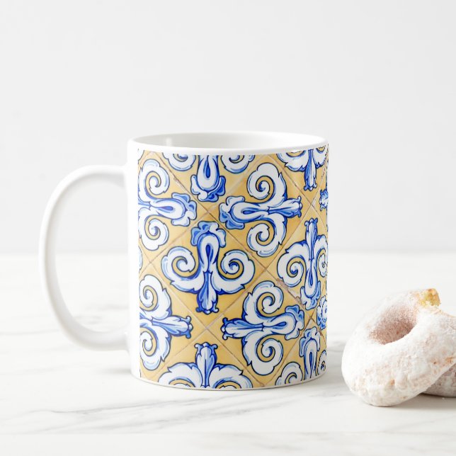 Spanische Fliesen - Azulejo Blau, Gelb und Weiß Kaffeetasse (Mit Donut)