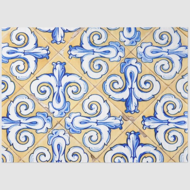 Spanische Fliesen - Azulejo Blau, Gelb und Weiß Seidenpapier (Vorderseite)