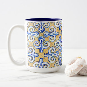 Spanische Fliesen - Azulejo Blau, Gelb und Weiß Zweifarbige Tasse