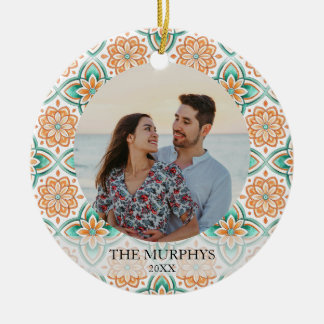 Spanische Fliesen-Familienfoto-Weihnachten Keramik Ornament