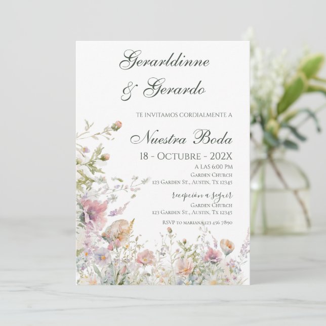 Spanische Florale Hochzeit Einladung (Stehend Vorderseite)