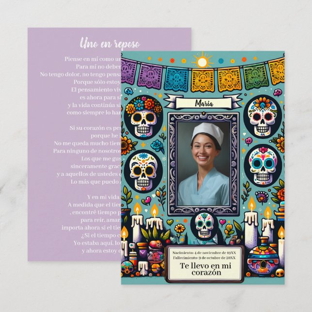 Spanische Gebetskarte de los muertos (Vorne/Hinten)