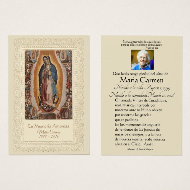 Spanische Guadalupe Mary Beerdigung Gebete Heilige (Vorne & Hinten)