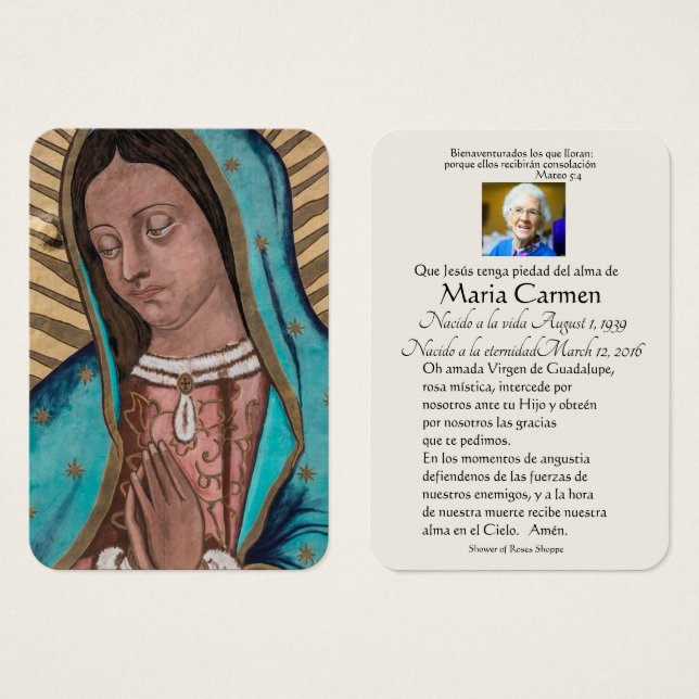 Spanische Guadalupe Mary Beerdigung Gebete Heilige (Vorne & Hinten)