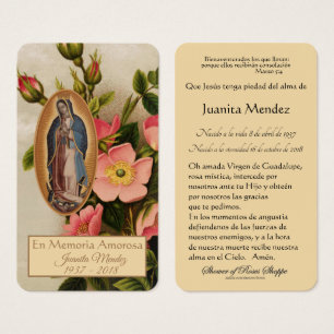 Spanische Guadalupe Mary Religious Prayer Card