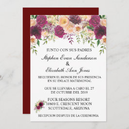 Spanische Hochzeit Burgundy Rosa Blush Bloral Einladung