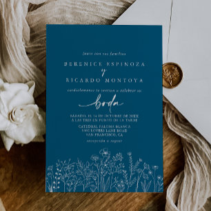 Spanische Hochzeit der Wildblume Calligraphy Navy Einladung