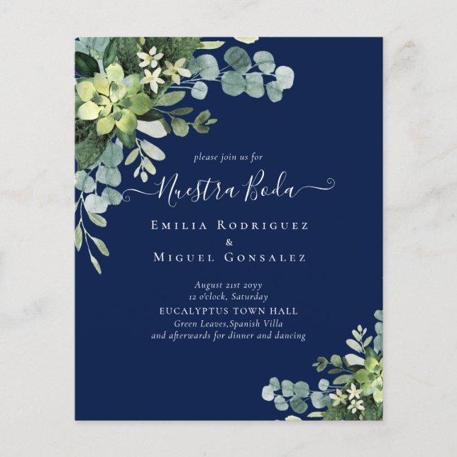 Spanische Hochzeit NUESTRA BODA Eukalyptus Greener Flyer (Vorne)