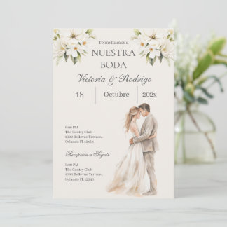 Spanische Hochzeitseinladung mit Blumenmotiv Einladung