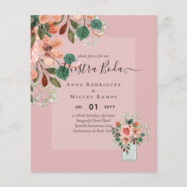Spanische Hochzeitseinladungen Burgund Floral Flyer (Vorne)