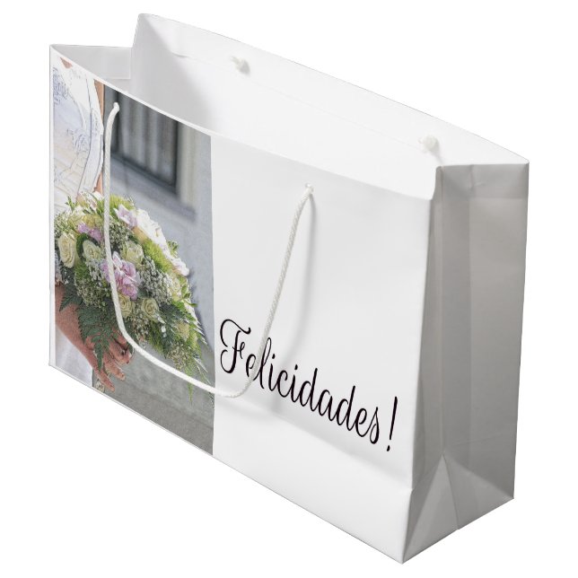Spanische Hochzeitsgeschenktasche für Glückwünsche Große Geschenktüte (Vorderseite Schrägansicht)