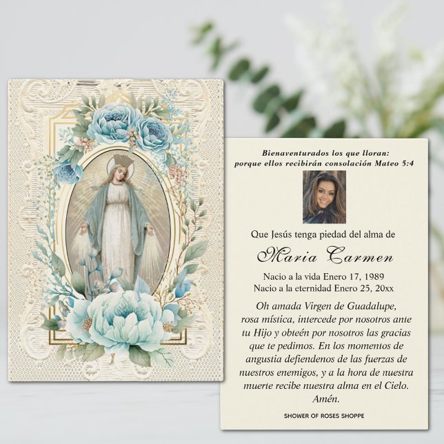 Spanische Jungfrau Mary Beerdigung Gedenkkarte (Catholic Spanish Funeral Prayer Card with the Blessed Virgin Mary, Our Lady of Grace)