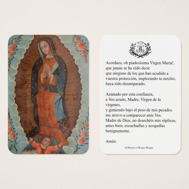 Spanische Jungfrau Mary Prayer Memorare Heilige Ka (Vorne & Hinten)