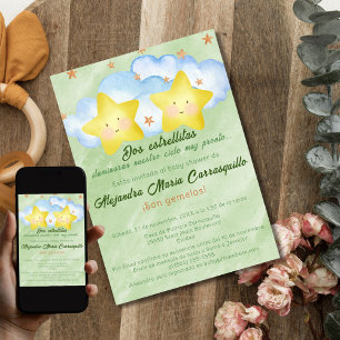 Spanische kleine Sterne grüne Zwillinge Babyparty Einladung