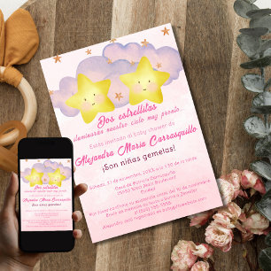 Spanische kleine Sterne Rosa Zwillingsmädchen Baby Einladung