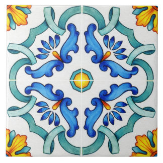 Spanische Majolika Blaue Blumenmosaik Fliese