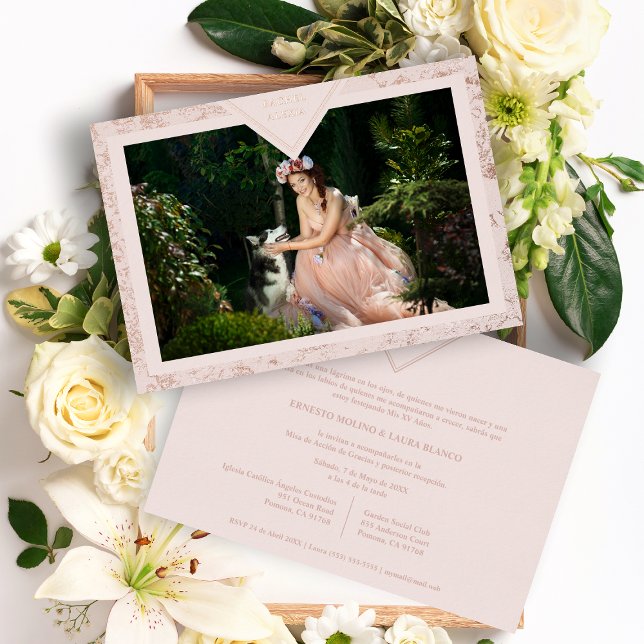 Spanische Mis XV Años Real Rose Gold Extravagante  Folieneinladung (Von Creator hochgeladen)