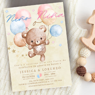 Spanische Nino o Nina Bear Balloon Gender Reveal Einladung
