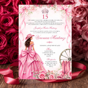 Spanische Quinceañera Rosa Florale Prinzessin 15 J Einladung