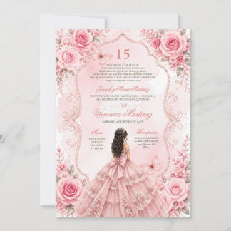Spanische Quinceañera Rosa Rosen 15 Jahre Prinzess Einladung