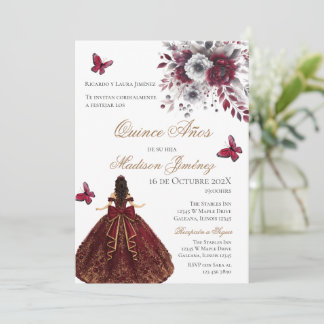 Spanische Quinceanera rote Blumen Einladung