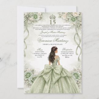 Spanische Quinceañera Sage Green Prinzessin 15 Jah Einladung