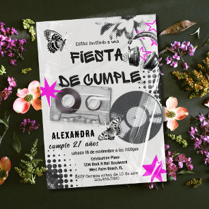 Spanische Retro Musik jedes Alters Schwarz & Rosa Einladung