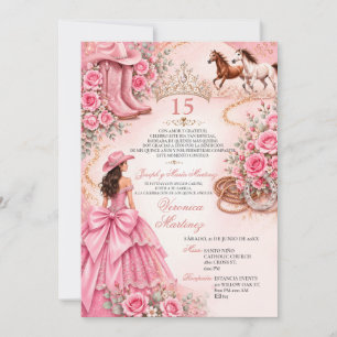 Spanische rosa Blumen-Charro-Prinzessin Sweet 15 J Einladung