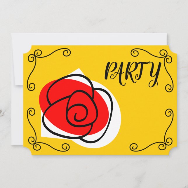 Spanische Rose Ecken Party horizontal Einladung (Vorderseite)
