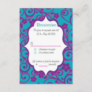 Spanische RSVP-Karte für blaue und Lila Quinceñera Einladung