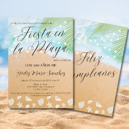 Spanische Sandy Beach Lights 100. Geburtstagsparty Einladung