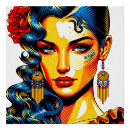 Spanische Schönheit - Pop Farben Portrait Poster