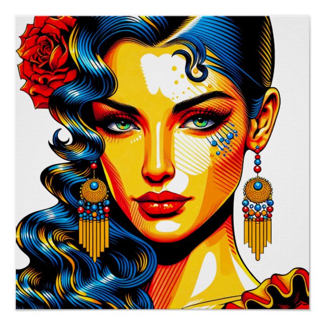 Spanische Schönheit - Pop Farben Portrait Poster (Vorderseite)