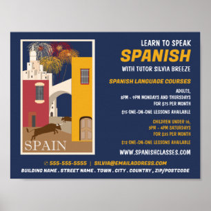 Spanische Szene, Werbung für Spanischkurse Poster
