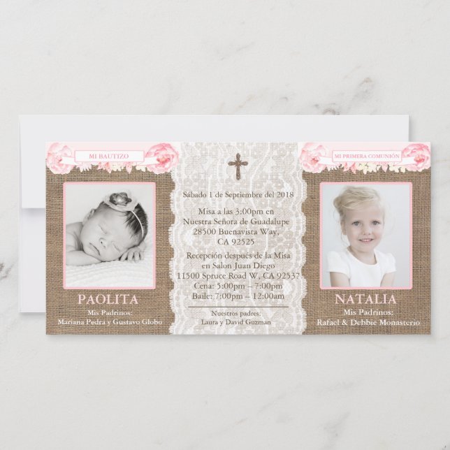 Spanische Taufkarte / Gemeinschaftskarte für Zwill (Vorderseite)