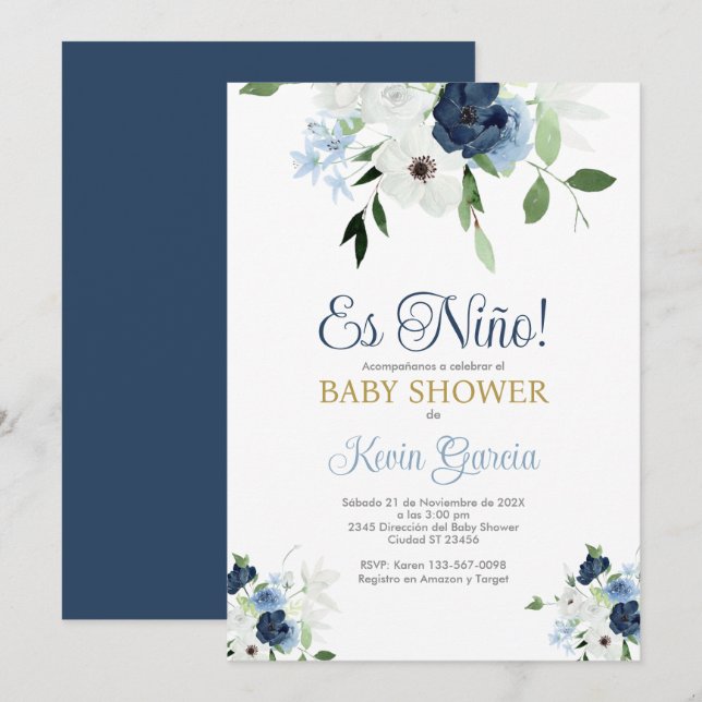 Spanischer Baby Shower Boy Einladung (Vorne/Hinten)