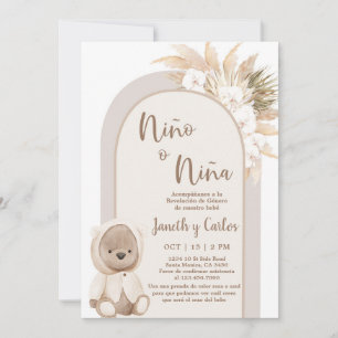Spanischer Boho Bear He or She Gender Reveal Einladung