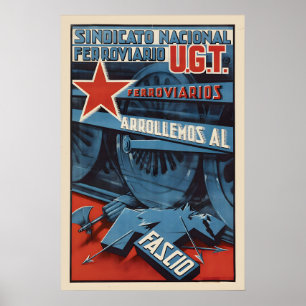 Spanischer Bürgerkrieg Plakat Eisenbahner ran über
